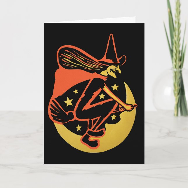 Retro Halloween Witch Card Feiertagskarte (Vorderseite)