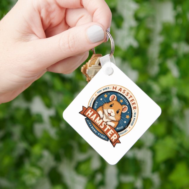 Retro-Hamster-Ringe-Emblem-Kunst Schlüsselanhänger (Hand)