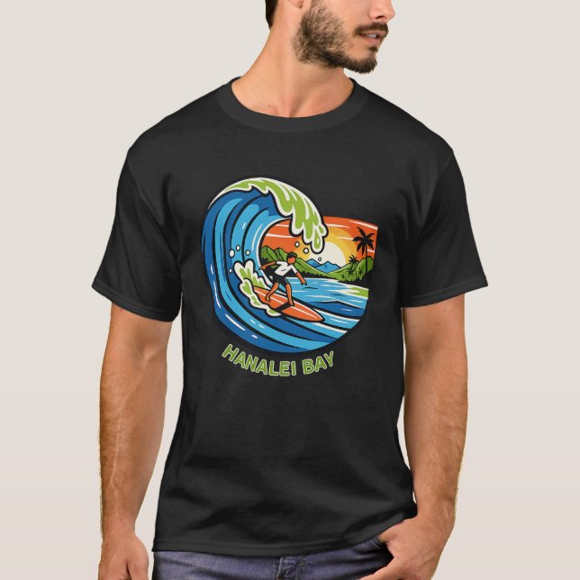 Retro Hanalei Bay Kauai North Shore Surfing  T-Shirt (Vorderseite)