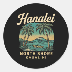 Retro Hanalei Shirt North Shore Vintage Hawaii Sur Runder Aufkleber