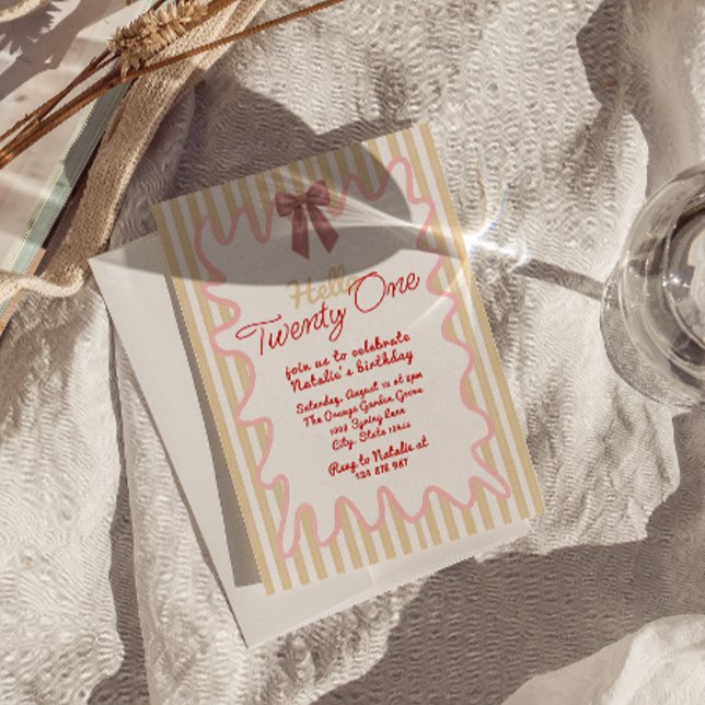 Retro Hand bemalt Bow Hallo 21 Geburtstag Einladung (Von Creator hochgeladen)