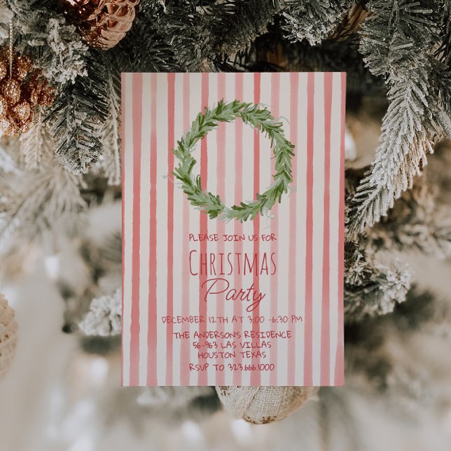 Retro Hand Dragon Red Green Weihnachtskranz Party Einladung (Von Creator hochgeladen)