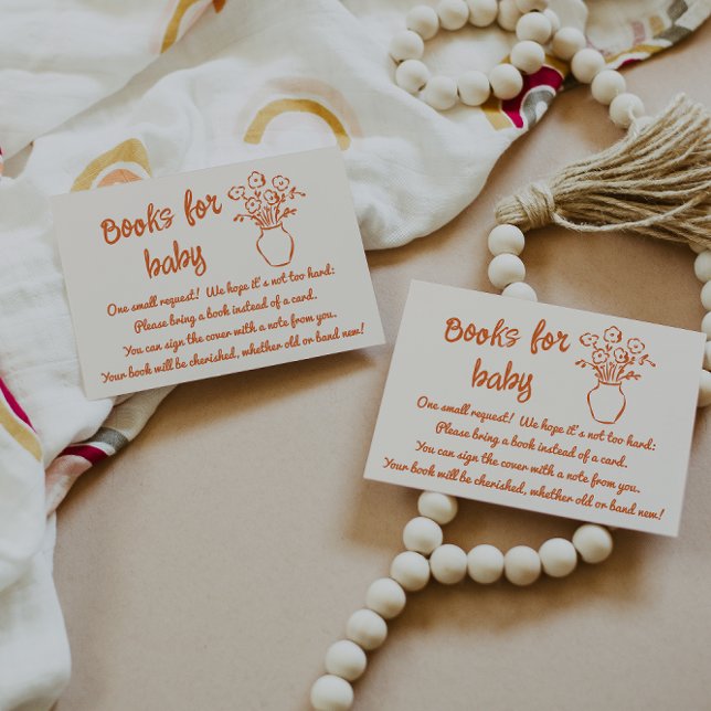 Retro Hand Drawing Orange Floral Baby Book Request Begleitkarte (Von Creator hochgeladen)