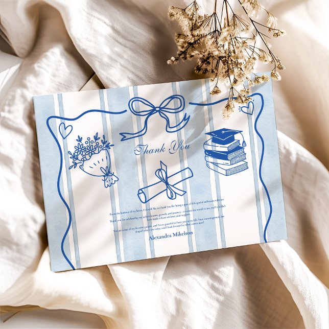 Retro Hand Drawn Blue Abschluss Dankeskarte (Von Creator hochgeladen)