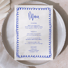 Retro Hand Drawn Blue French Wedding Menükarte
