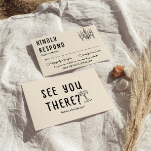 Retro Hand Drawn Bold Quirky Moderne Hochzeit RSVP Karte