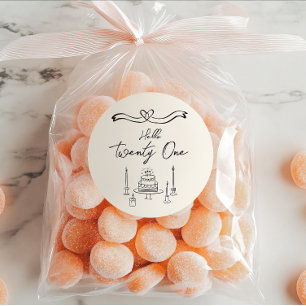 Retro Hand Drawn Cake Candles Spaß 21. Geburtstag Runder Aufkleber