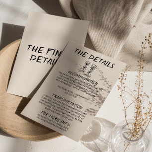 Retro Hand Drawn Champagne Quirky Wedding Details Begleitkarte