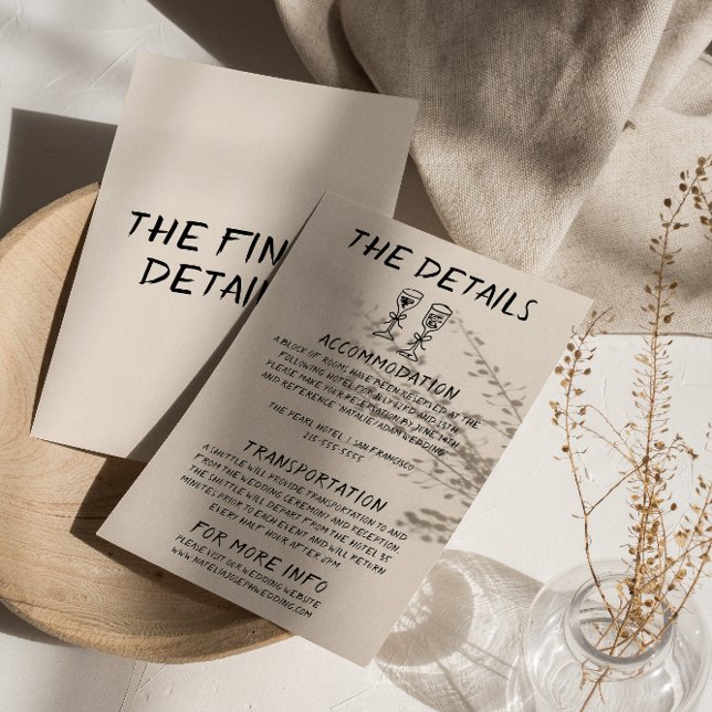 Retro Hand Drawn Champagne Quirky Wedding Details Begleitkarte (Von Creator hochgeladen)