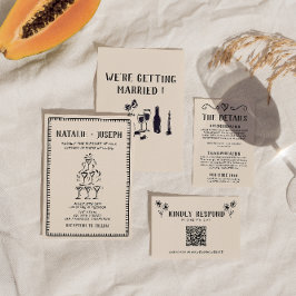 Retro Hand Drawn Champagner Tower Altes Geld Hochz Einladung