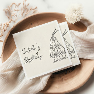 Retro Hand Drawn Champagner Tower Fun Geburtstag Serviette