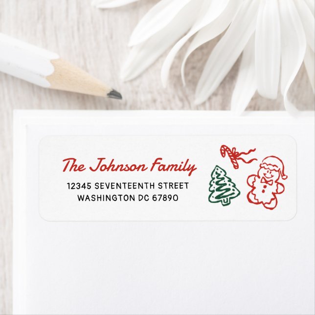 Retro Hand Drawn Christmas Party Return Address (Insitu)