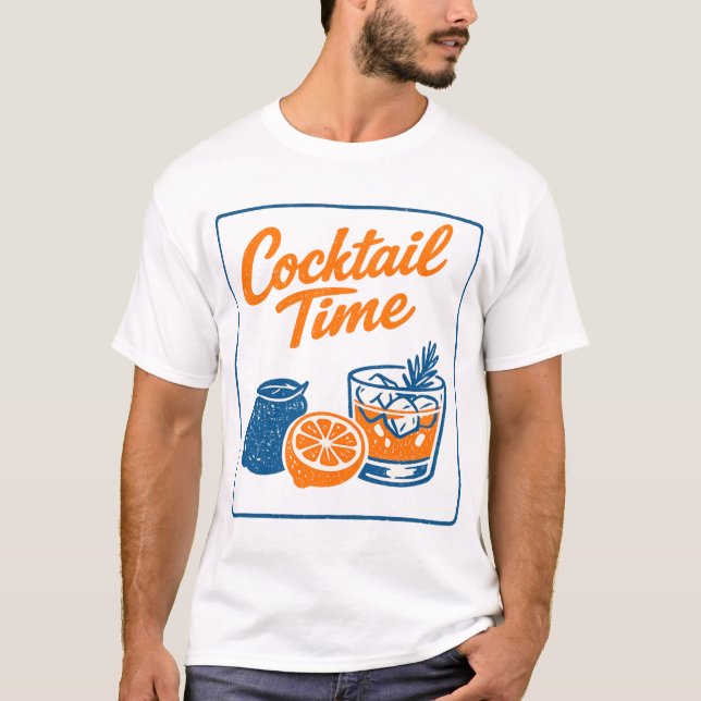 Retro Hand Drawn Cocktail Time Lemons Bar Art T-Shirt (Vorderseite)