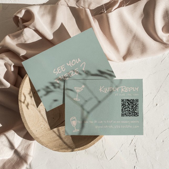 Retro Hand Drawn farbenfrohe Funky QR Code Wedding RSVP Karte (Von Creator hochgeladen)