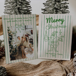 Retro Hand Drawn Festive Santa Champagne Christmas Feiertagskarte