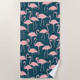 Retro Hand-Drawn Flamingo Pattern | Teal Pink Strandtuch