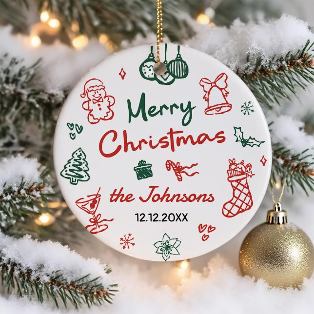 Retro Hand Drawn Friendsmas Christmas Party Photo Keramik Ornament (Von Creator hochgeladen)