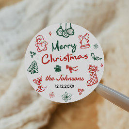 Retro Hand Drawn Friendsmas Christmas Party Runder Aufkleber