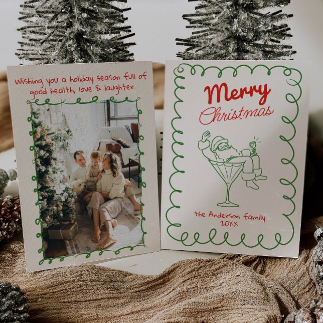 Retro Hand Drawn Fun Santa Champagne Weihnachten (Von Creator hochgeladen)