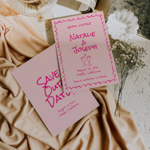Retro Hand Drawn geschrieben Quirky farbenfrohe Ho Save The Date