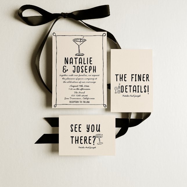 Retro Hand Drawn geschriebener Cocktail Quirky Hoc Einladung (Von Creator hochgeladen)