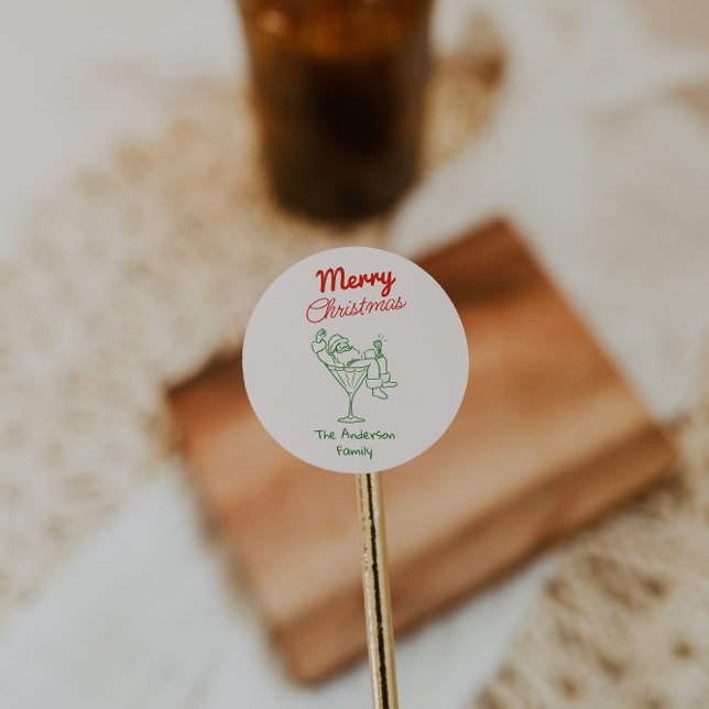 Retro Hand Drawn Green Red Santa Claus Christmas Runder Aufkleber (Von Creator hochgeladen)