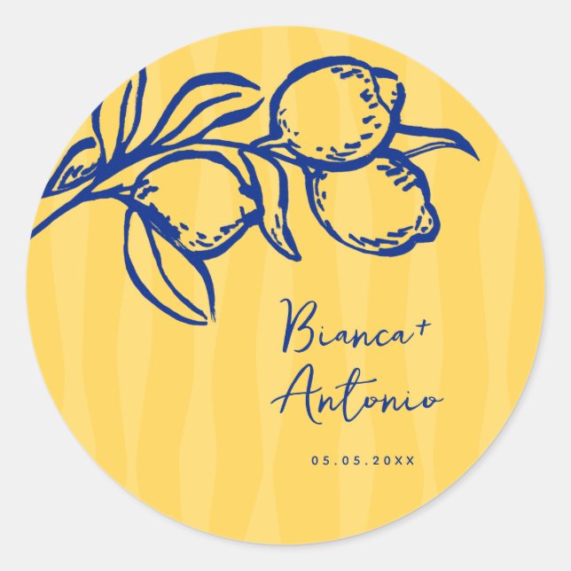 Retro Hand Drawn Handwritten Blue Italian Wedding Runder Aufkleber (Vorderseite)