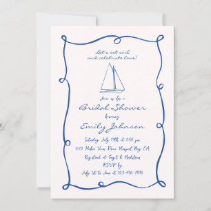 Retro Hand Drawn Nautical Sailboat Brautparty Einladung