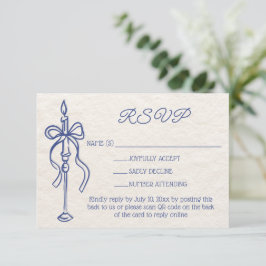 Retro Hand Drawn Navy Blue Wedding Website QR Code RSVP Karte