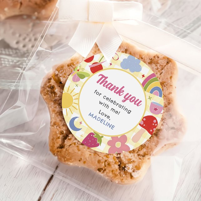 Retro Hand Drawn Quirky Birthday Party Runder Aufkleber (Von Creator hochgeladen)