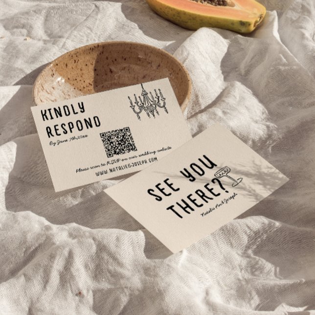 Retro Hand Drawn Quirky Modern QR Code Hochzeit RSVP Karte (Von Creator hochgeladen)