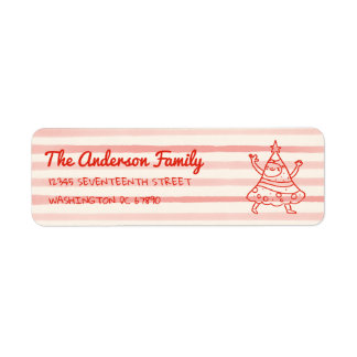 Retro Hand Drawn Red Funny Christmas Tree Address
