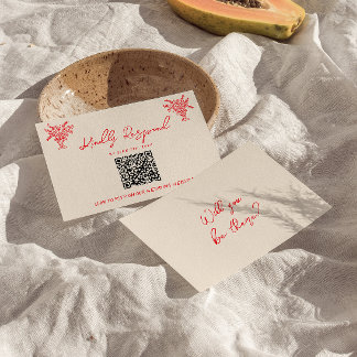 Retro Hand Drawn Red Unique QR Code Wedding RSVP Karte