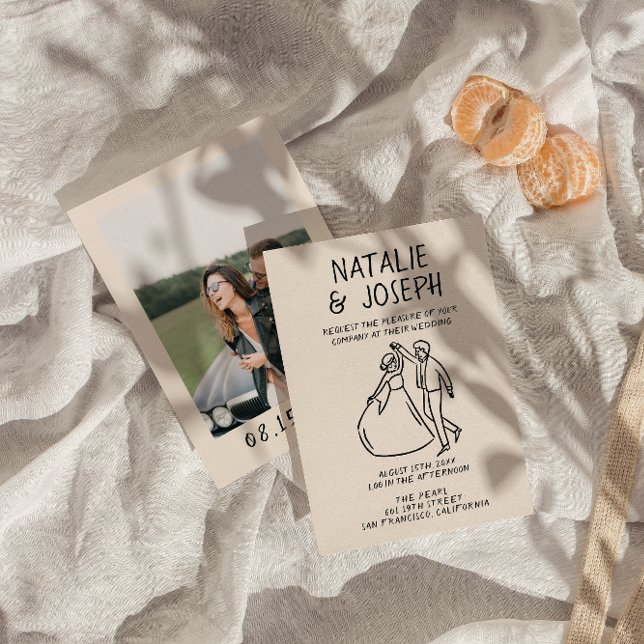 Retro Hand Drawn Sketchy Quirky Foto Hochzeit Einladung (Von Creator hochgeladen)