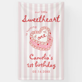 Retro Hand Drawn Valentine Girl First Birthday Banner