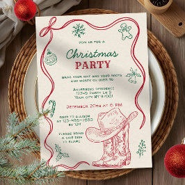 Retro Hand Drawn Western Cowboy Christmas Party Einladung