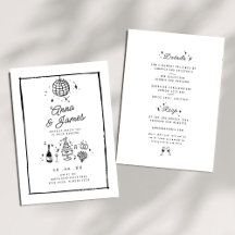 Retro hand drawn whimsical trendy funky wedding 