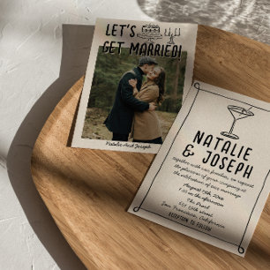 Retro Hand Drawn Writing Cocktail Foto Hochzeit Einladung