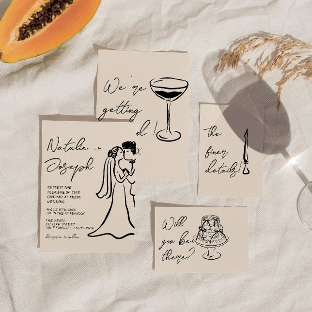 Retro Hand Drawn Written Couple Quirky Wedding Einladung (Von Creator hochgeladen)