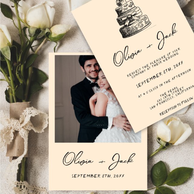 Retro Hand geschrieben Gezeichnet Kuchen Quirky Fo Einladung (Von Creator hochgeladen)