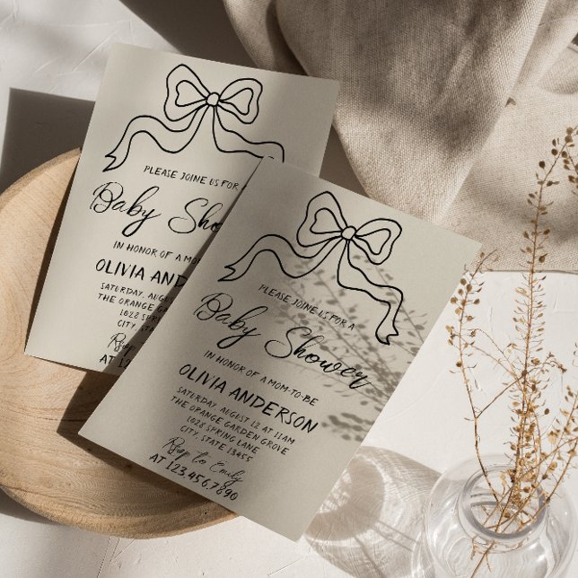 Retro Hand geschrieben Gezeichnet Ribbon Bow Babyd Einladung (Von Creator hochgeladen)
