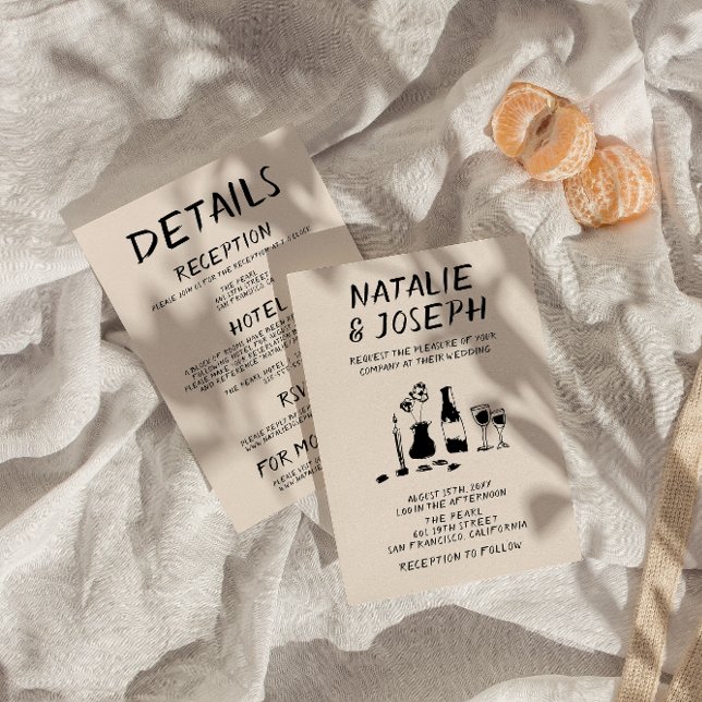 Retro Hand gezeichnet alles in einem Champagner Ho Einladung (Von Creator hochgeladen)