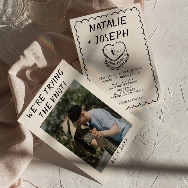 Retro Hand Gezeichnet Cake Frame Foto Hochzeit Einladung (Von Creator hochgeladen)