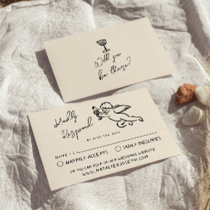 Retro Hand Gezeichnet Cupid Quirky Wedding RSVP Karte