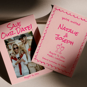 Retro Hand gezeichnet Geschriebenes farbiges Foto  Save The Date