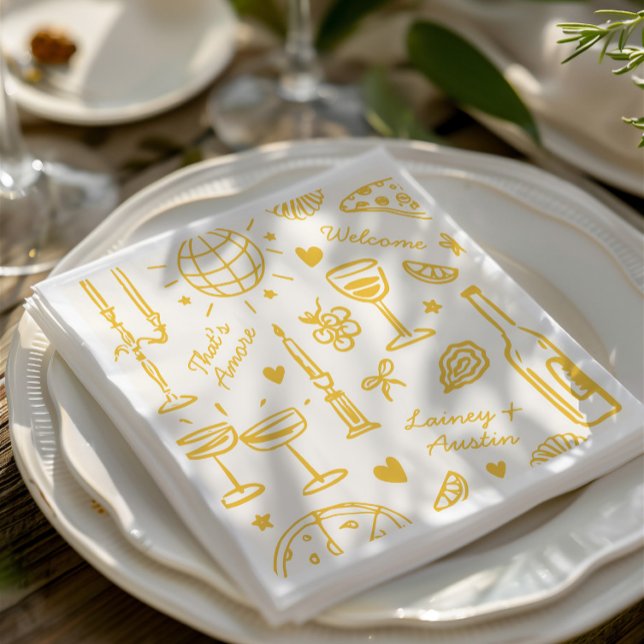 Retro Hand Gezeichnet Illustrierte Hochzeit Serviette (Retro Hand-Drawn Illustrated Wedding Napkins)