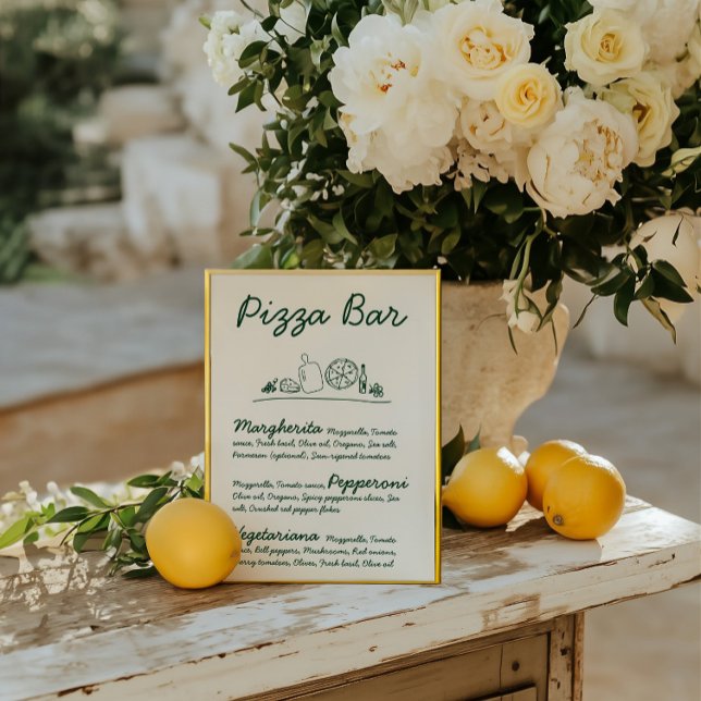 Retro Hand Gezeichnet Pizza Bar Wedding Tabletop S Einladung (Retro Hand-Drawn Pizza Bar Wedding Tabletop Sign
)