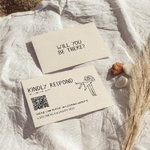 Retro Hand Gezeichnet QR Code Einzigartige Hochzei RSVP Karte