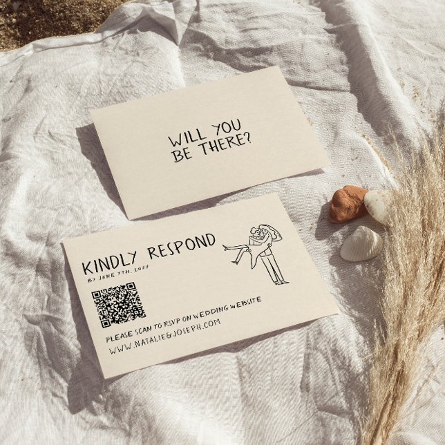 Retro Hand Gezeichnet QR Code Einzigartige Hochzei RSVP Karte (Von Creator hochgeladen)