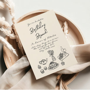 Retro Hand Gezeichnet Quirky Brunch Geburtstag Einladung